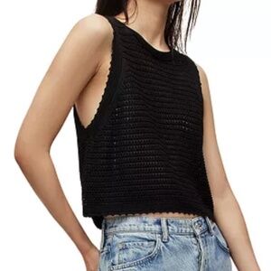 NWT AllSaints Crochet Knit Mesh Tank Top, Black, Size M